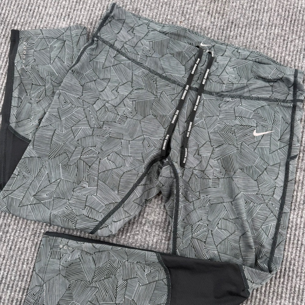 Nike Dri Fit Womens Large Gray Geometric Crop Running Leggings Mesh